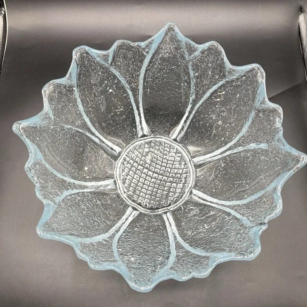 Vtg 1976 Blenko Glass Clear Crystal Dahlia Flower Salad Serving Fruit Bowl 12.5